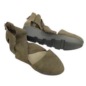 Eileen Fisher Buoy Suede Criss Cross Close Toe Wedge Platform Sandal green Sz 8